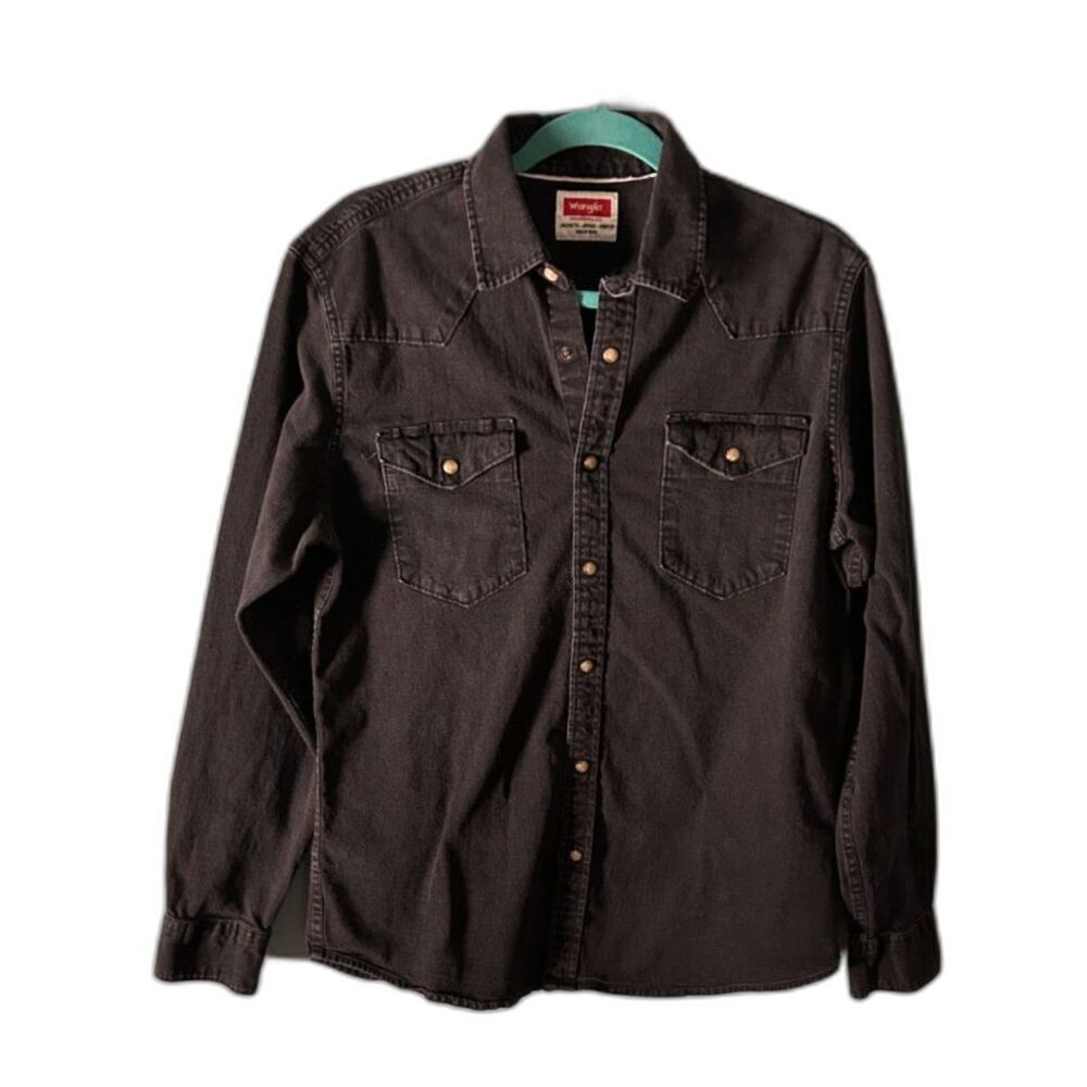 Wrangler men's black denim jean shirt snap closures size medium
